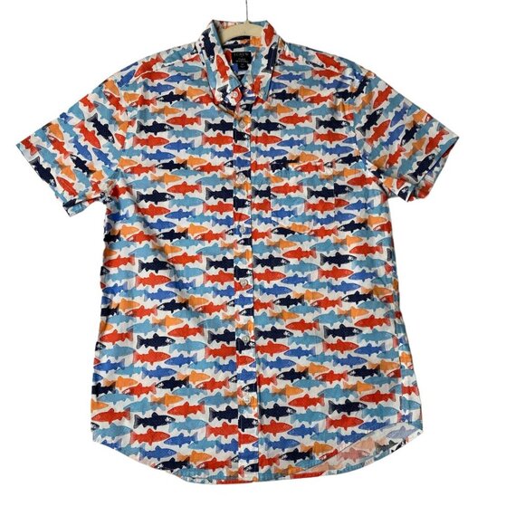 J.Crew Men Size Medium Fish All Over Graphic Print Style AU528 Button Shirt - Picture 1 of 13
